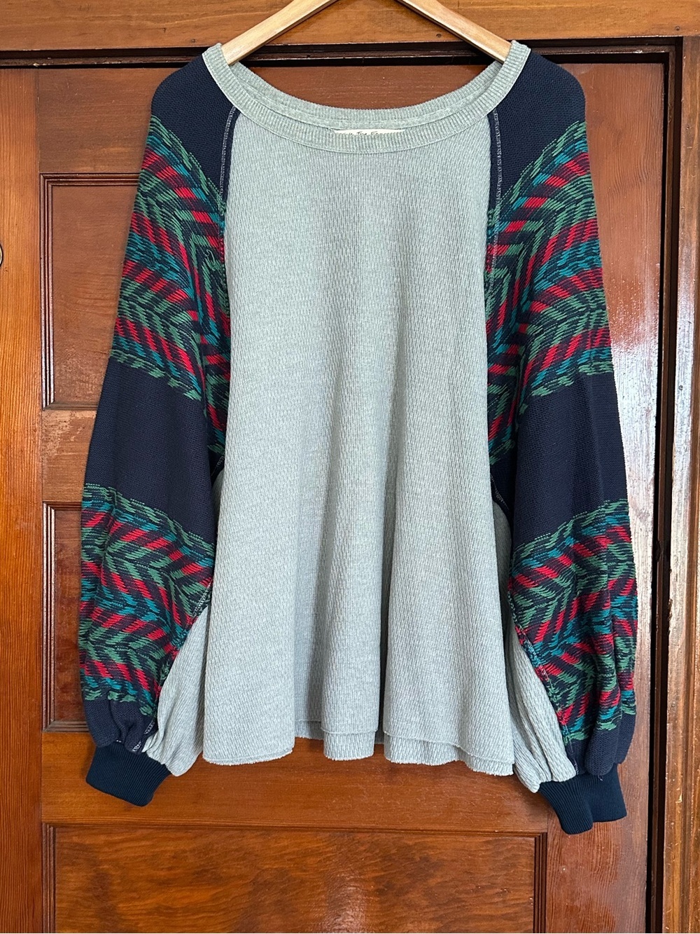 Free People We The Free Rainbow Dreams Waffle Knit Patterned Sleeve Top Medium